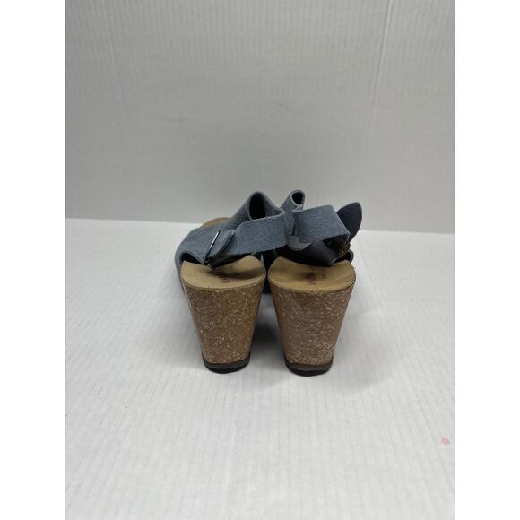 Marina Luna Women Shoes Sandals Blue Gray Leather Wedge Made in Italy Size 9.5 - Picture 4 of 7